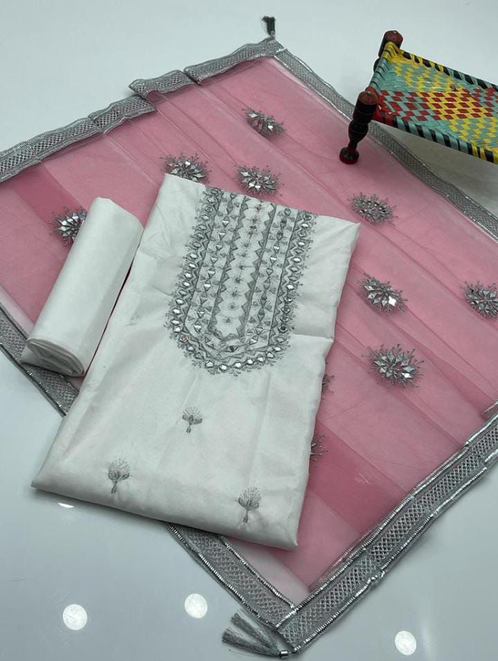 Katan Mirror Work 3pc Dress White