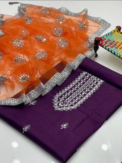 Katan Mirror Work 3pc Dress Purple