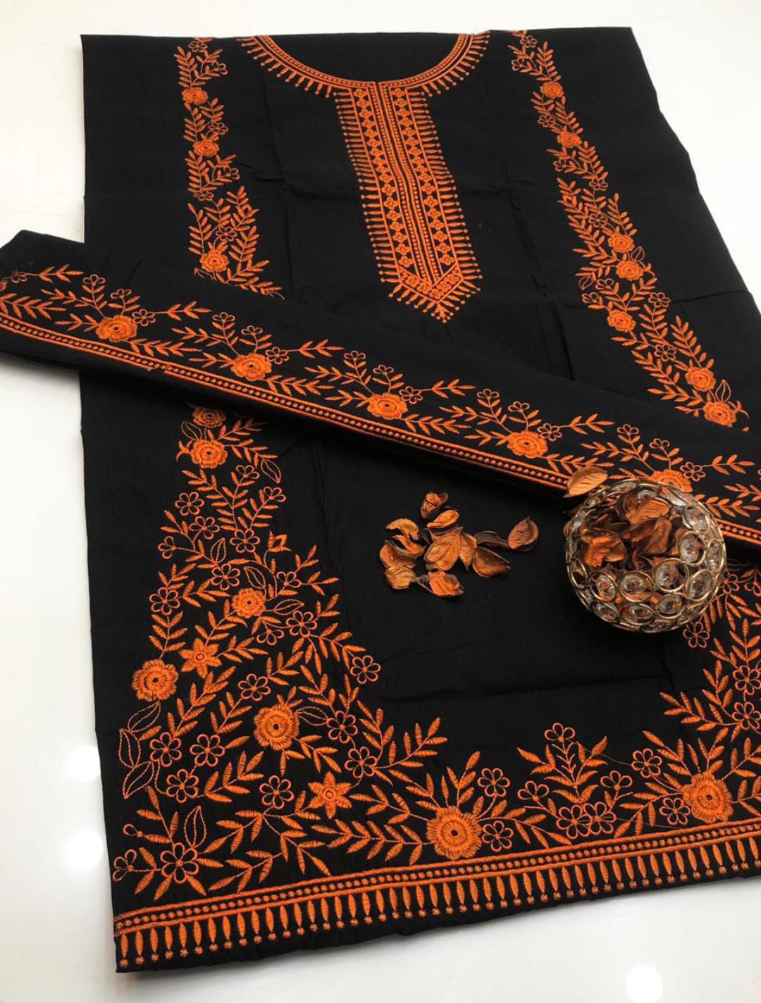 Cotton 2pcs Suit embroidery Orange