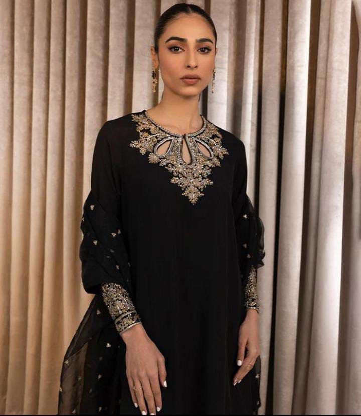 Indian Organza Nagina Beats Work 3PC Dress Black