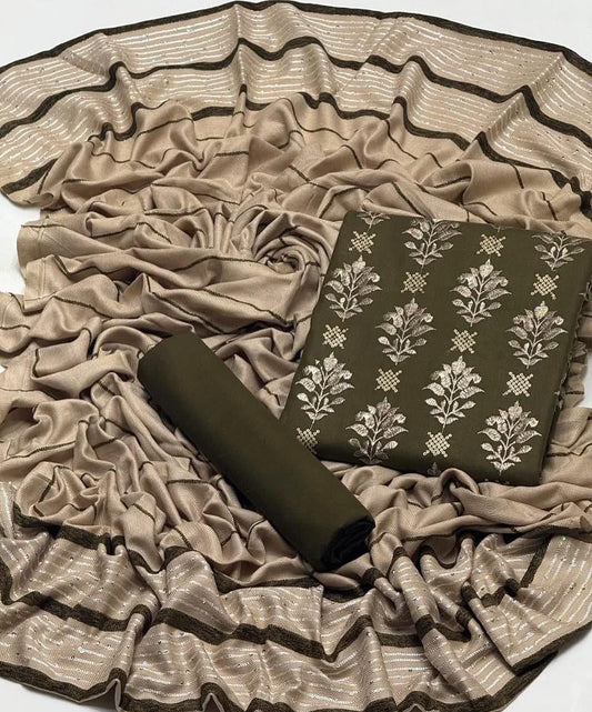 Beautiful Elegant Style Dhanak Bareeze Embroidered 3pc Dress Bronze