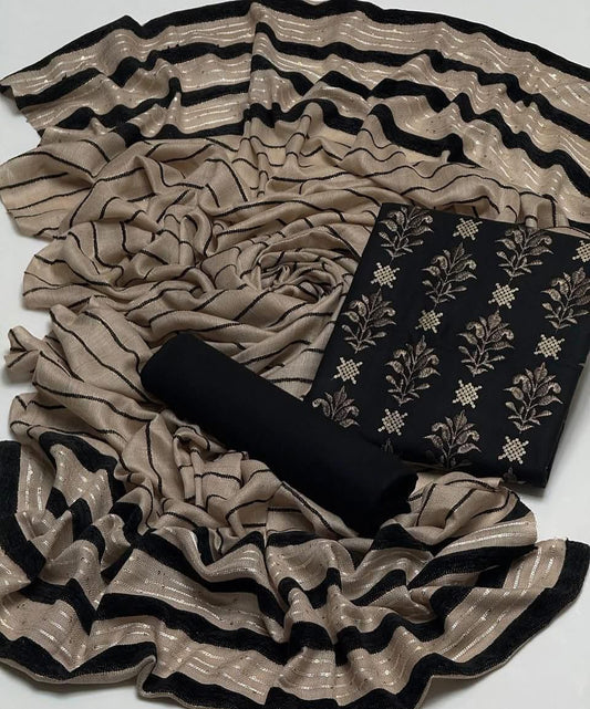 Beautiful Elegant Style Dhanak Bareeze Embroidered 3pc Dress Black