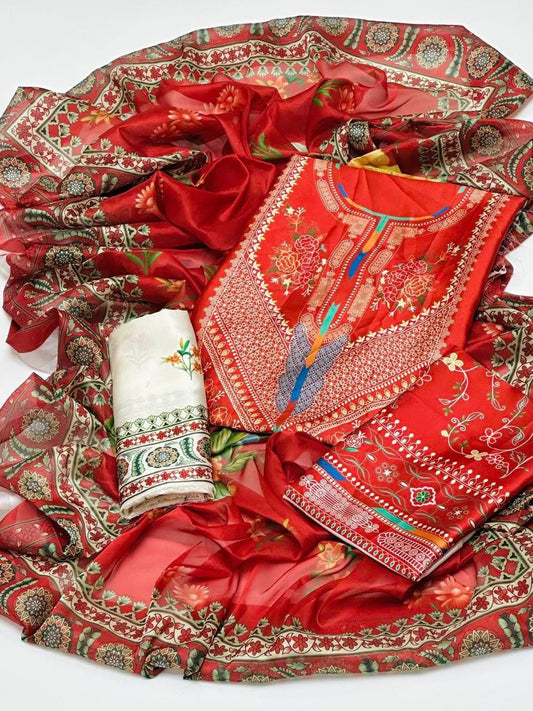 Shamoze Silk Digital Print 3PC Dress Red