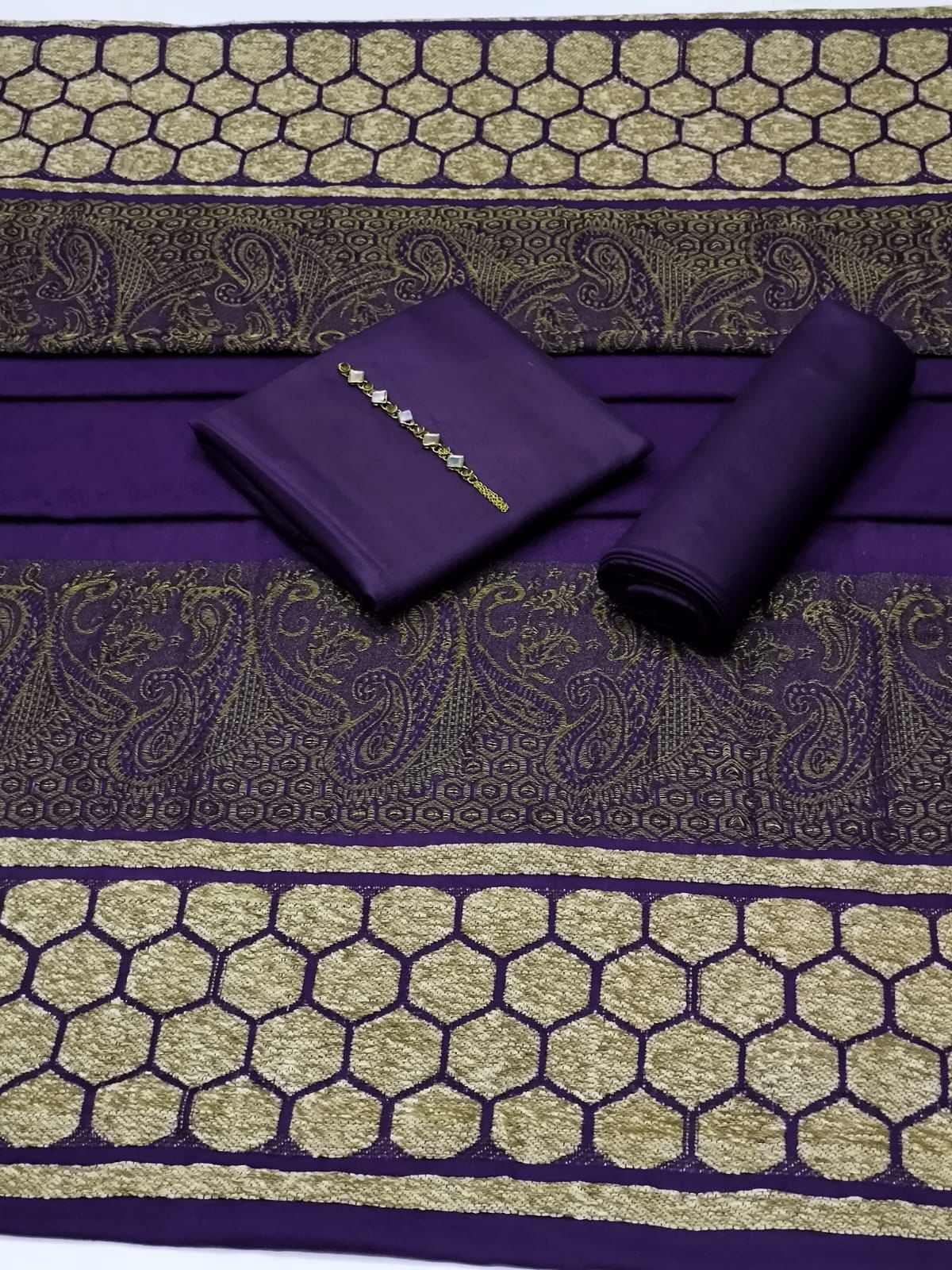 PURE PASHMINA WOOL SHAWLS 3PC DRESS Purple