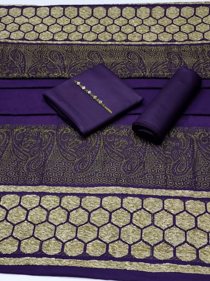 PURE PASHMINA WOOL SHAWLS 3PC DRESS Purple