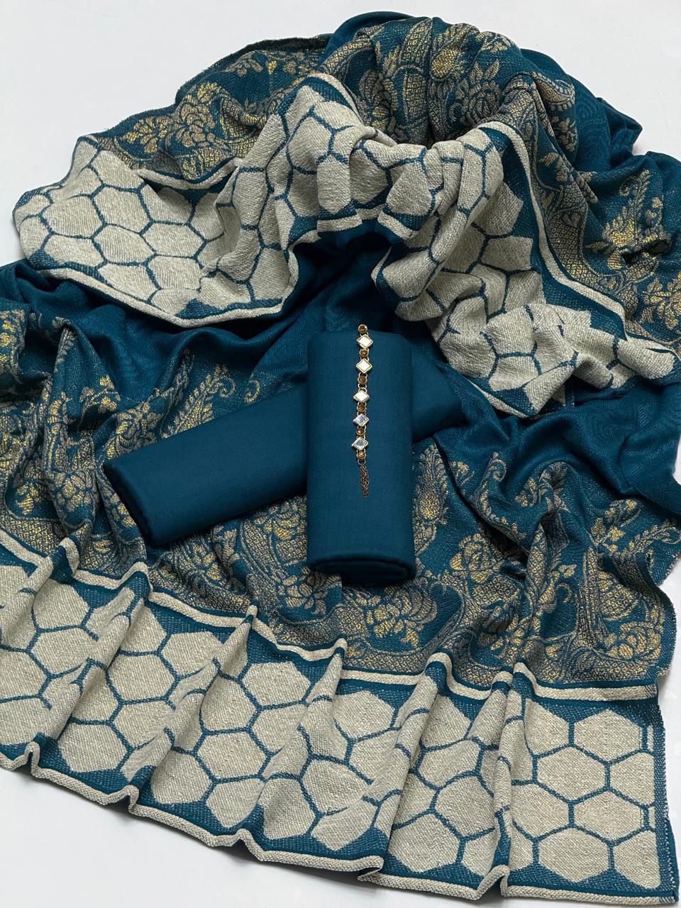 PURE PASHMINA WOOL SHAWLS 3PC DRESS zinc