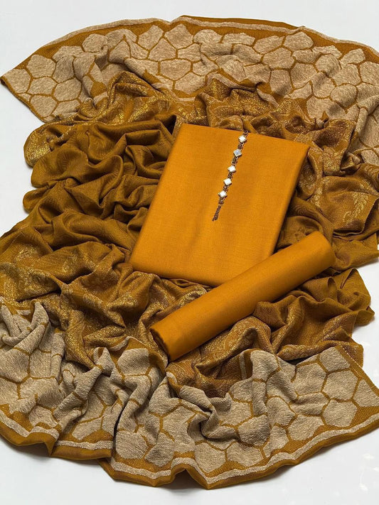 PURE PASHMINA WOOL SHAWLS 3PC DRESS Orange