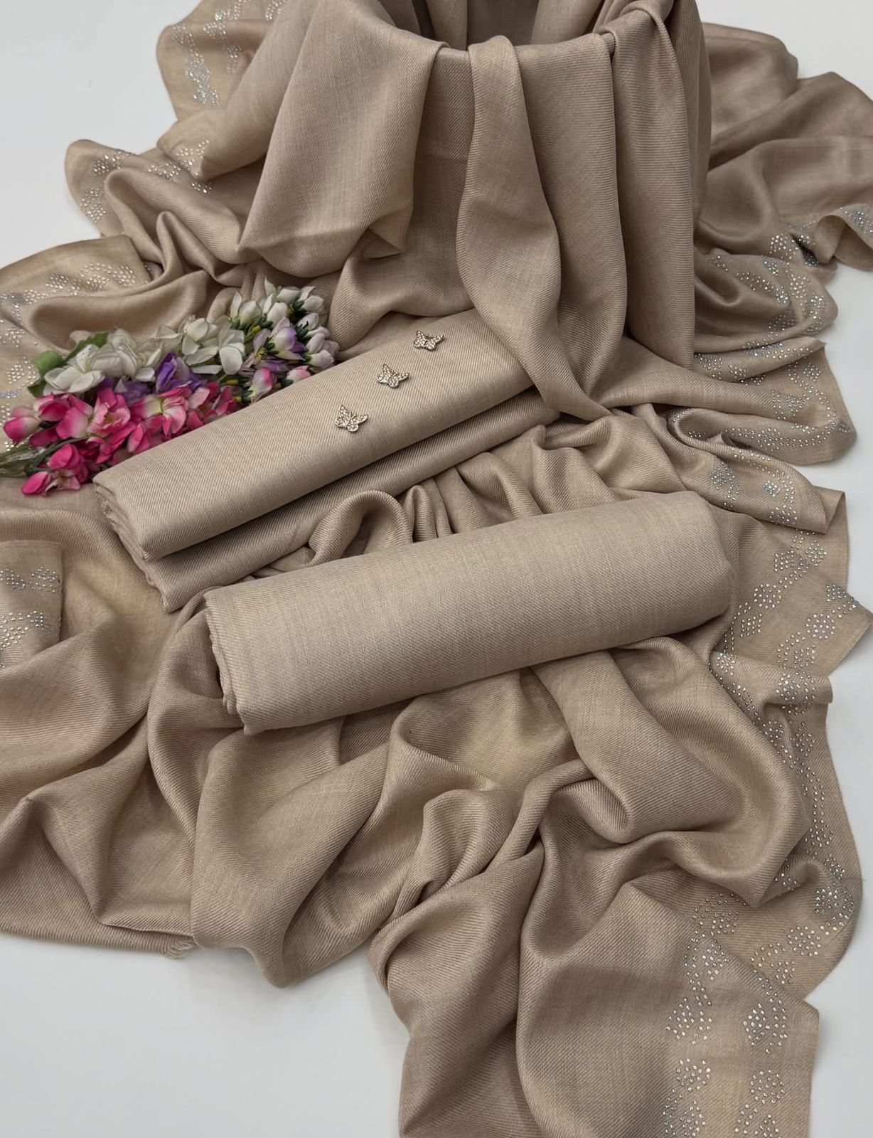 Winter Pashmina 3pc Dress Beige