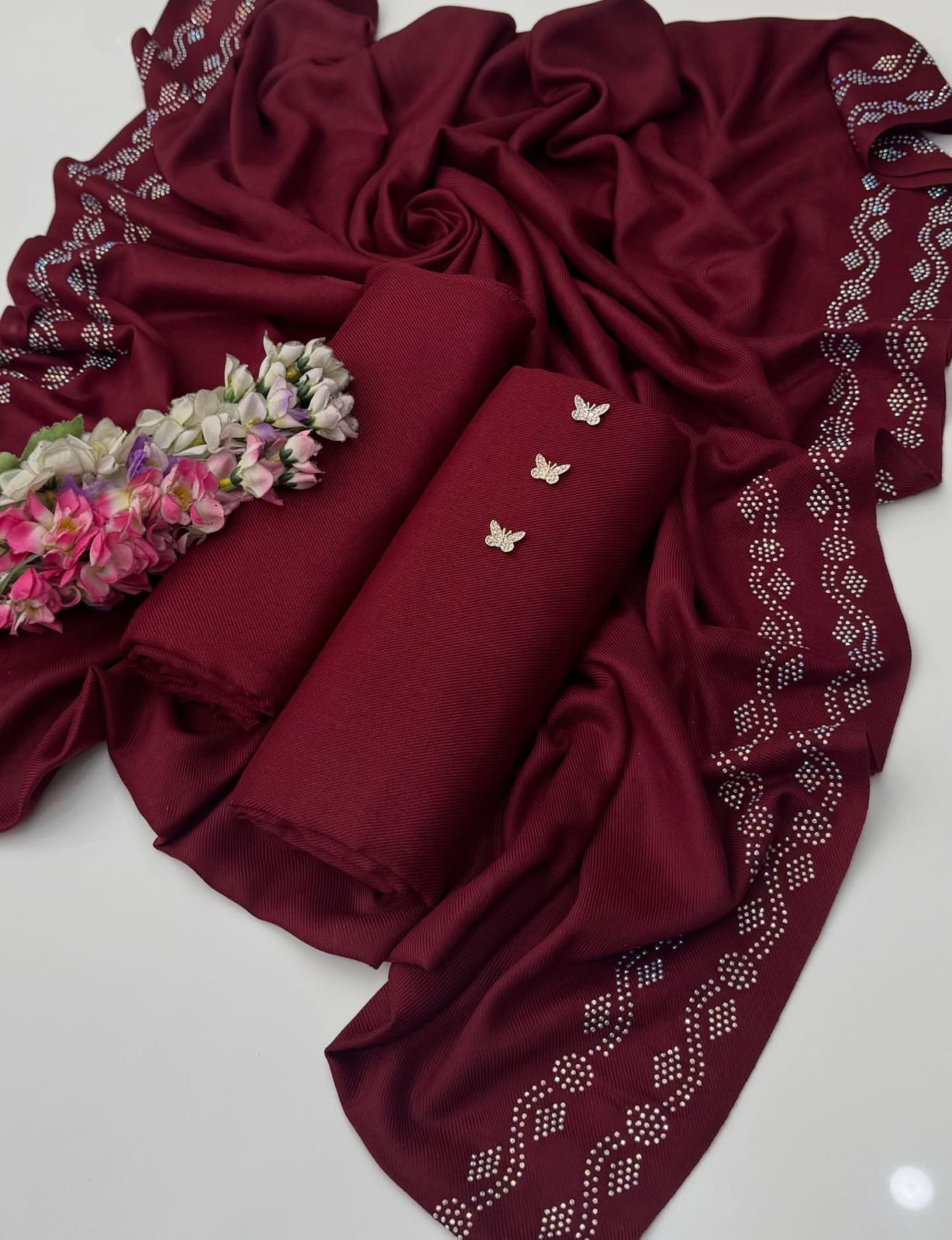 Winter Pashmina 3pc Dress Red