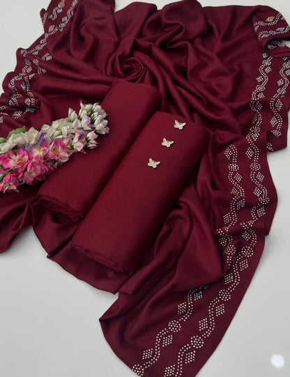 Winter Pashmina 3pc Dress Red