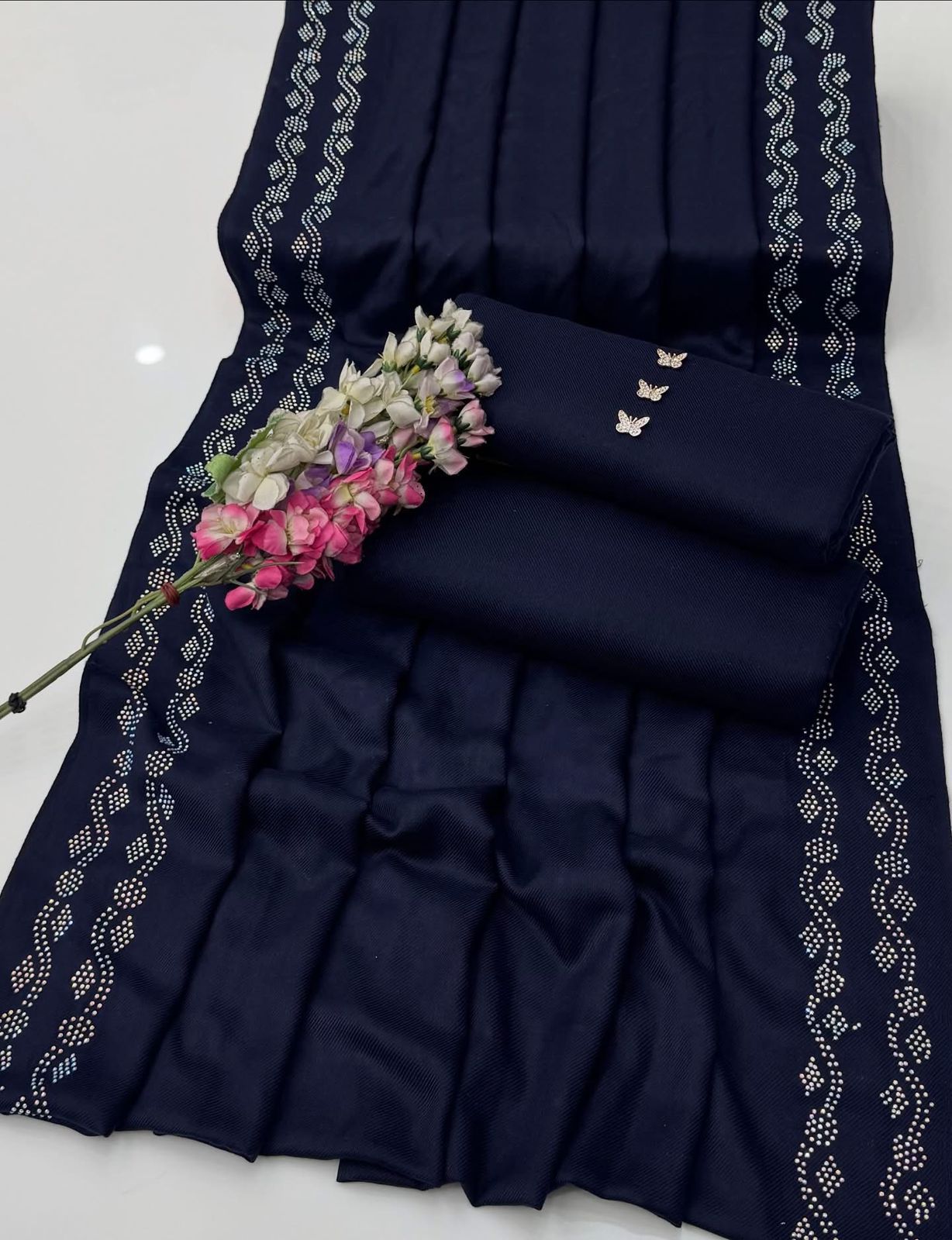 Winter Pashmina 3pc Dress Navy