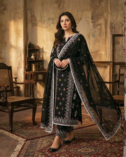 Pure Lawn Sequence Embroidered 3PC Dress