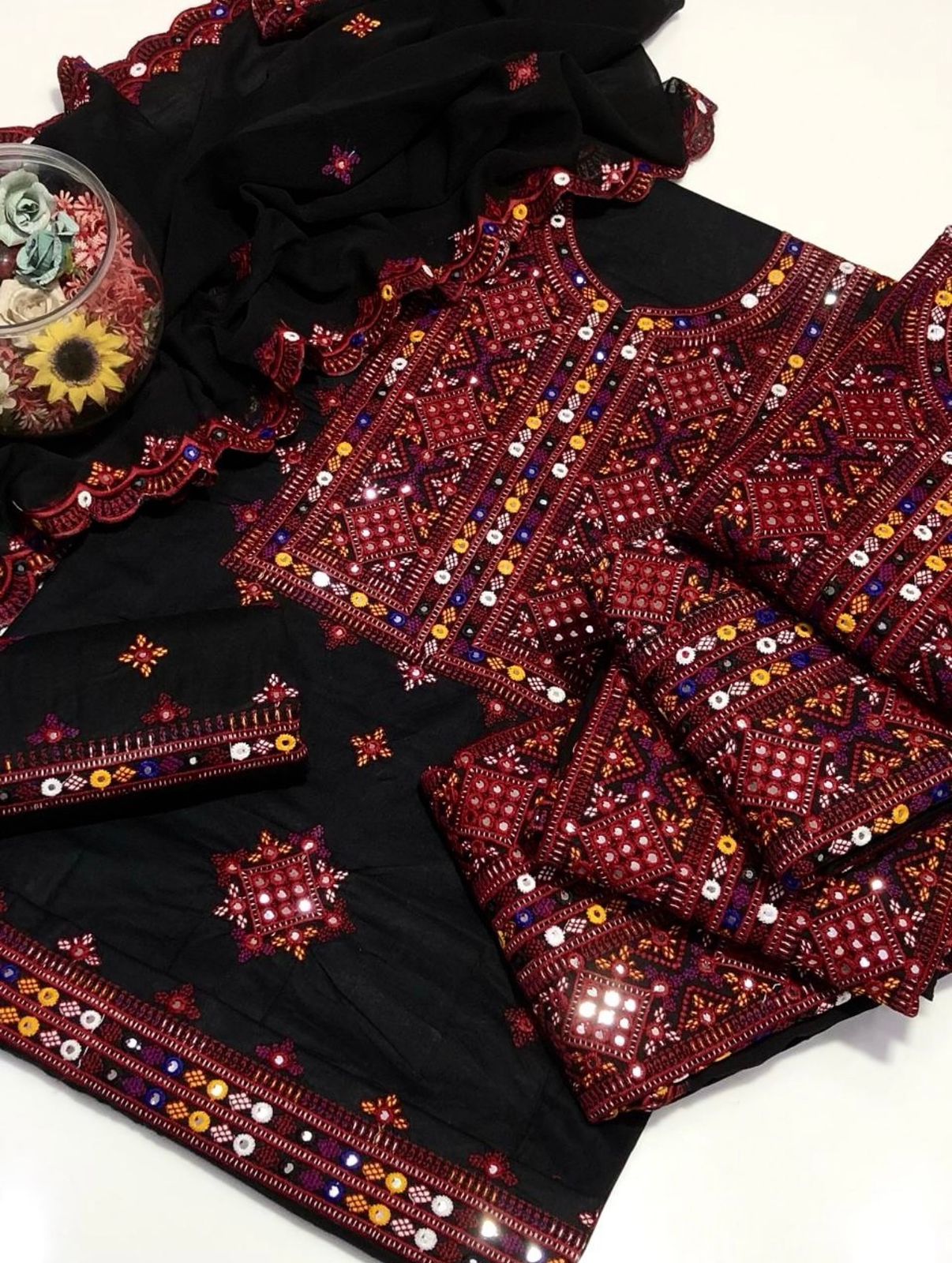 Gtm Lawn Computer Balochi Galla Daman 3PC Dress