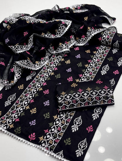 Lawn Cotton Embroidered With Sequence 3PC Dress
