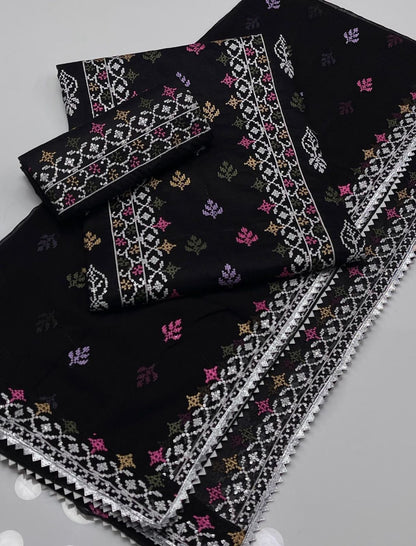 Lawn Cotton Embroidered With Sequence 3PC Dress
