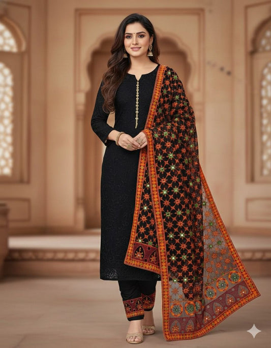 Linen viscose breeza Embroidered 3PC dress