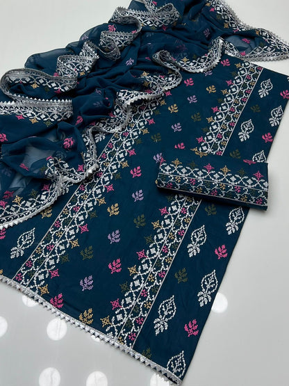 Pure Lawn Sequence Embroidered 3PC Dress