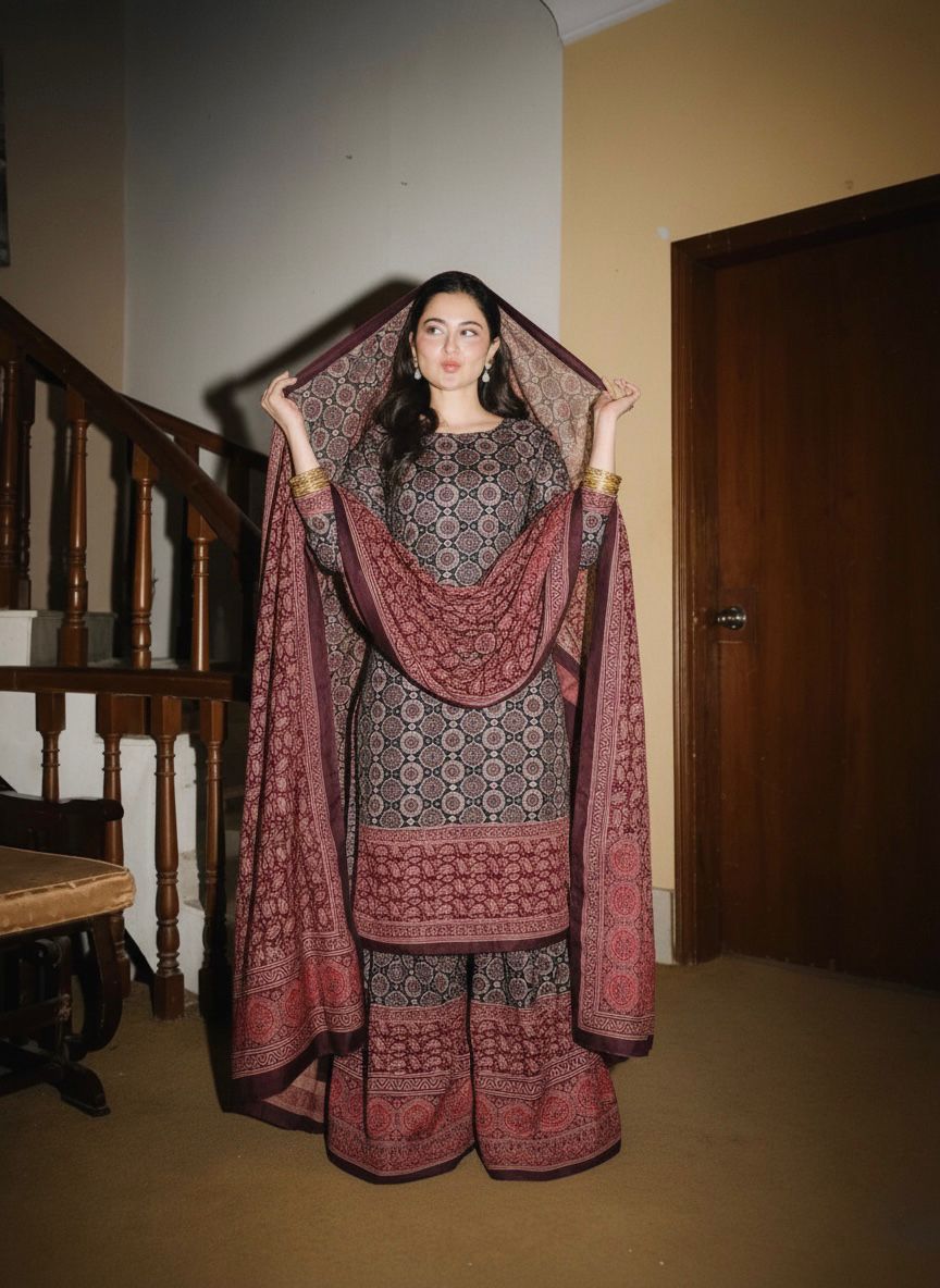 Shamoze Ajrak Digital Print 3PC Dress