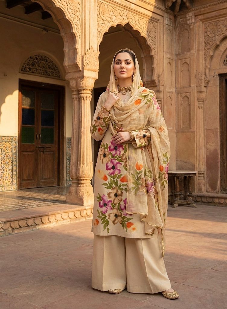 Gul Ahmed Premium Lawn Handmade Oil Paint 3PC Dress