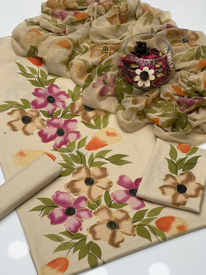 Gul Ahmed Premium Lawn Handmade Oil Paint 3PC Dress