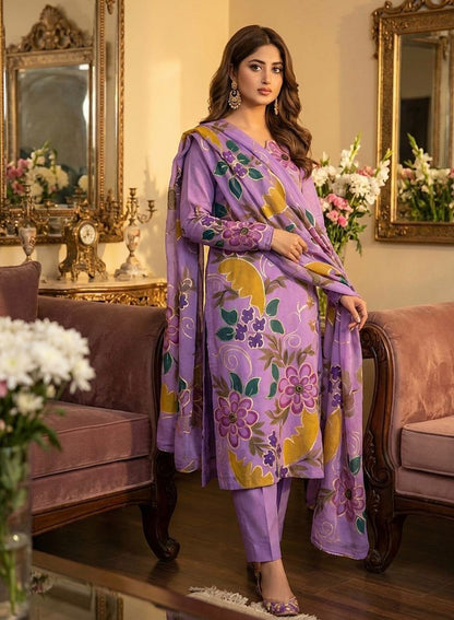 Gul Ahmed Premium Lawn Handmade Oil Paint 3PC Dress