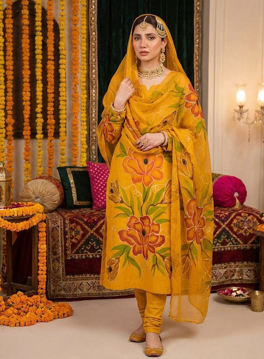 Gul Ahmed Premium Lawn Handmade Oil Paint 3PC Dress