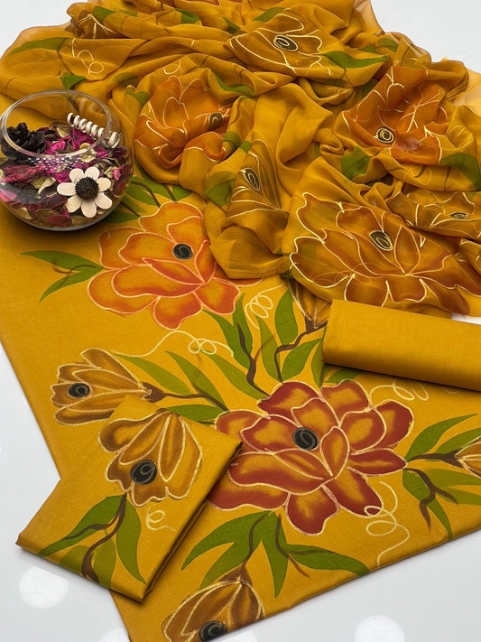 Gul Ahmed Premium Lawn Handmade Oil Paint 3PC Dress