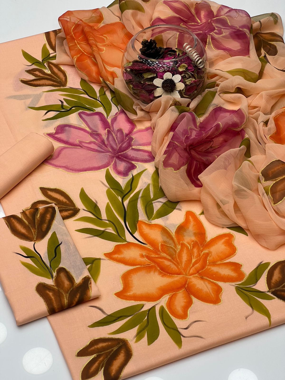 Gul Ahmed Premium Lawn Handmade Oil Paint 3PC Dress