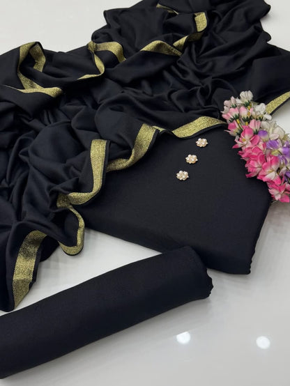 Beautiful Excelent Quality Soft Pashmina Wool 3pc Dress black